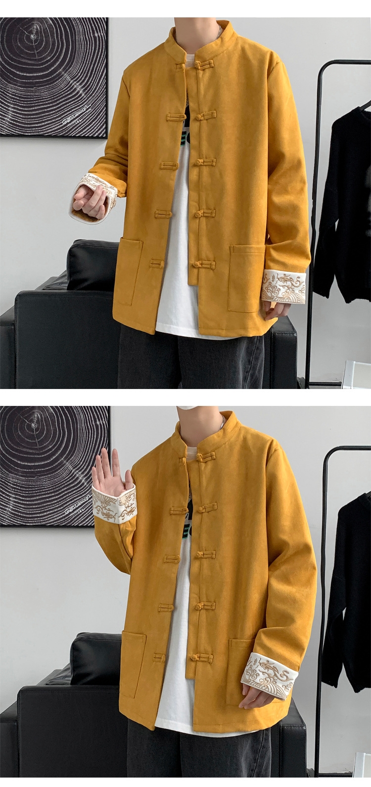 Китайский стиль мужская куртка с вышивкой оленьей замши оптом из Китая