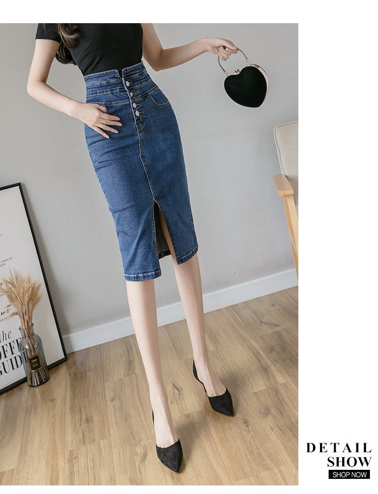 Новая мода джинсовая юбка с высокой посадкой и разрезом 2024 оптом из Китая