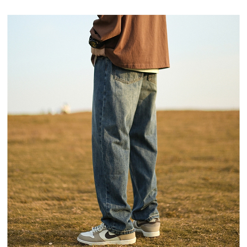 Джинсы мужские винтажные прямые длинные черного цвета оптом из Китая