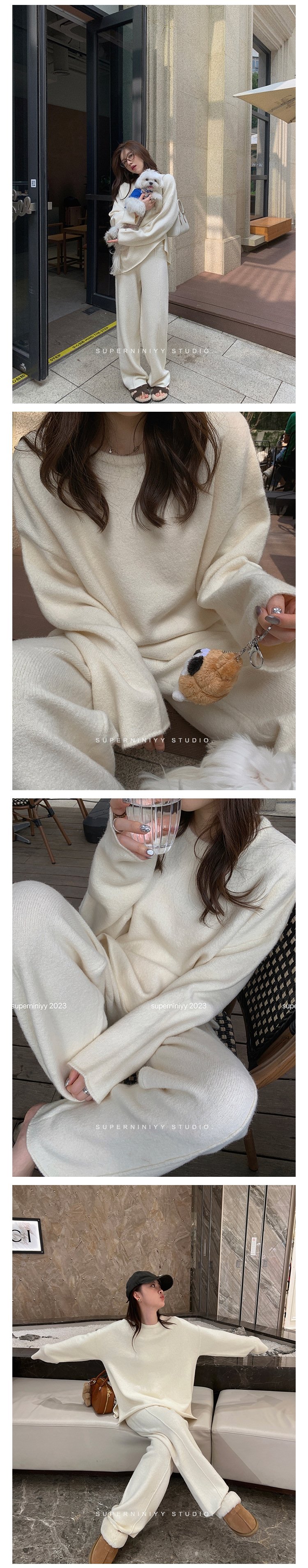 Набор из мягкого шерстяного свитера и широких брюк оптом из Китая