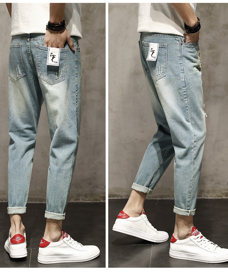 Летние джинсы с дырками и манжетами оптом из Китая