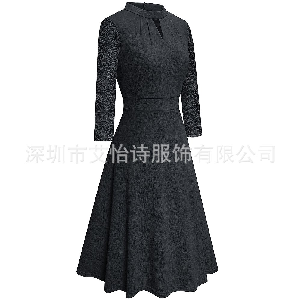 Платье с вырезом под горло и кружевной отделкой оптом из Китая