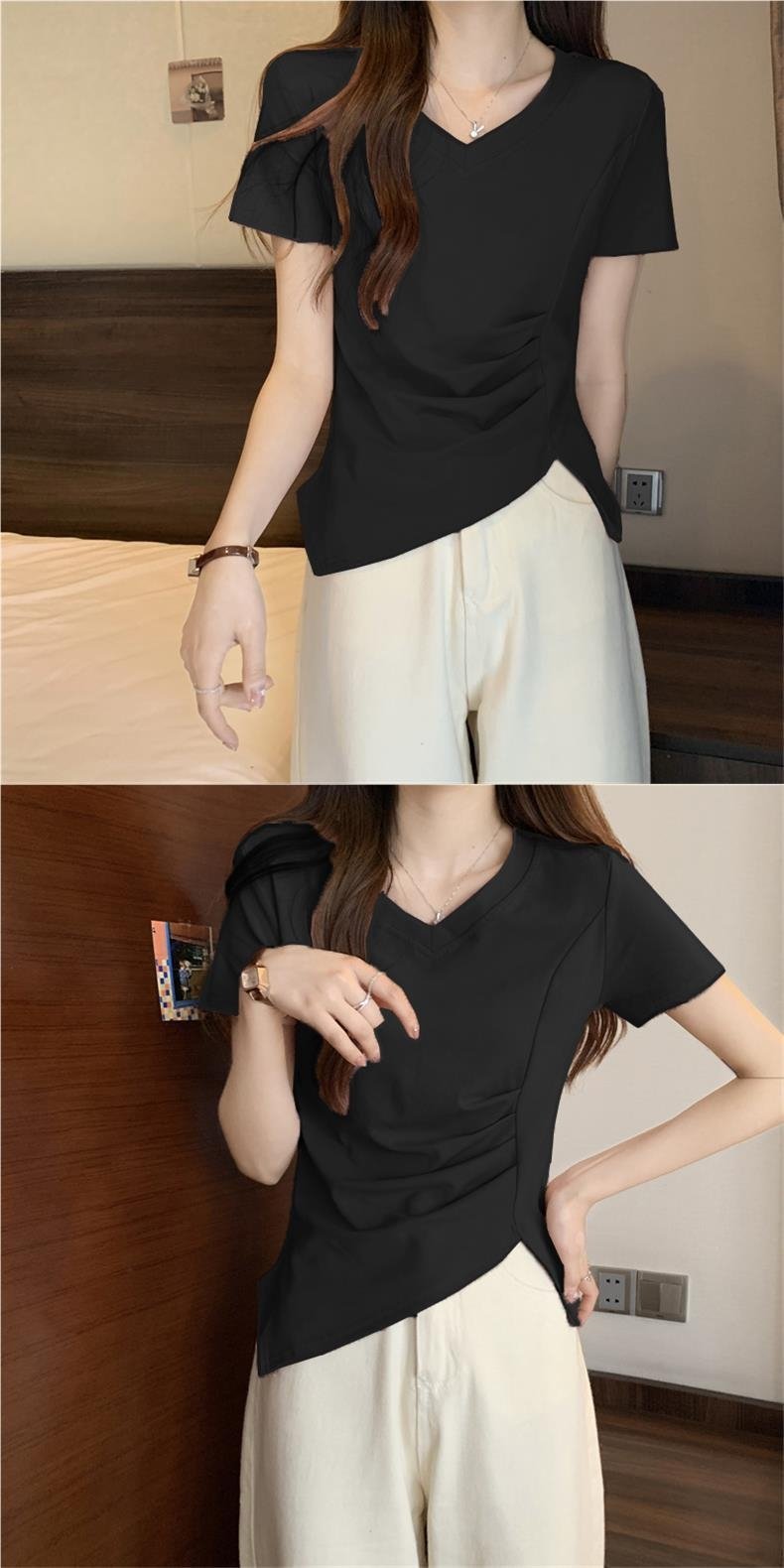 Футболка с коротким рукавом V-образным вырезом оптом