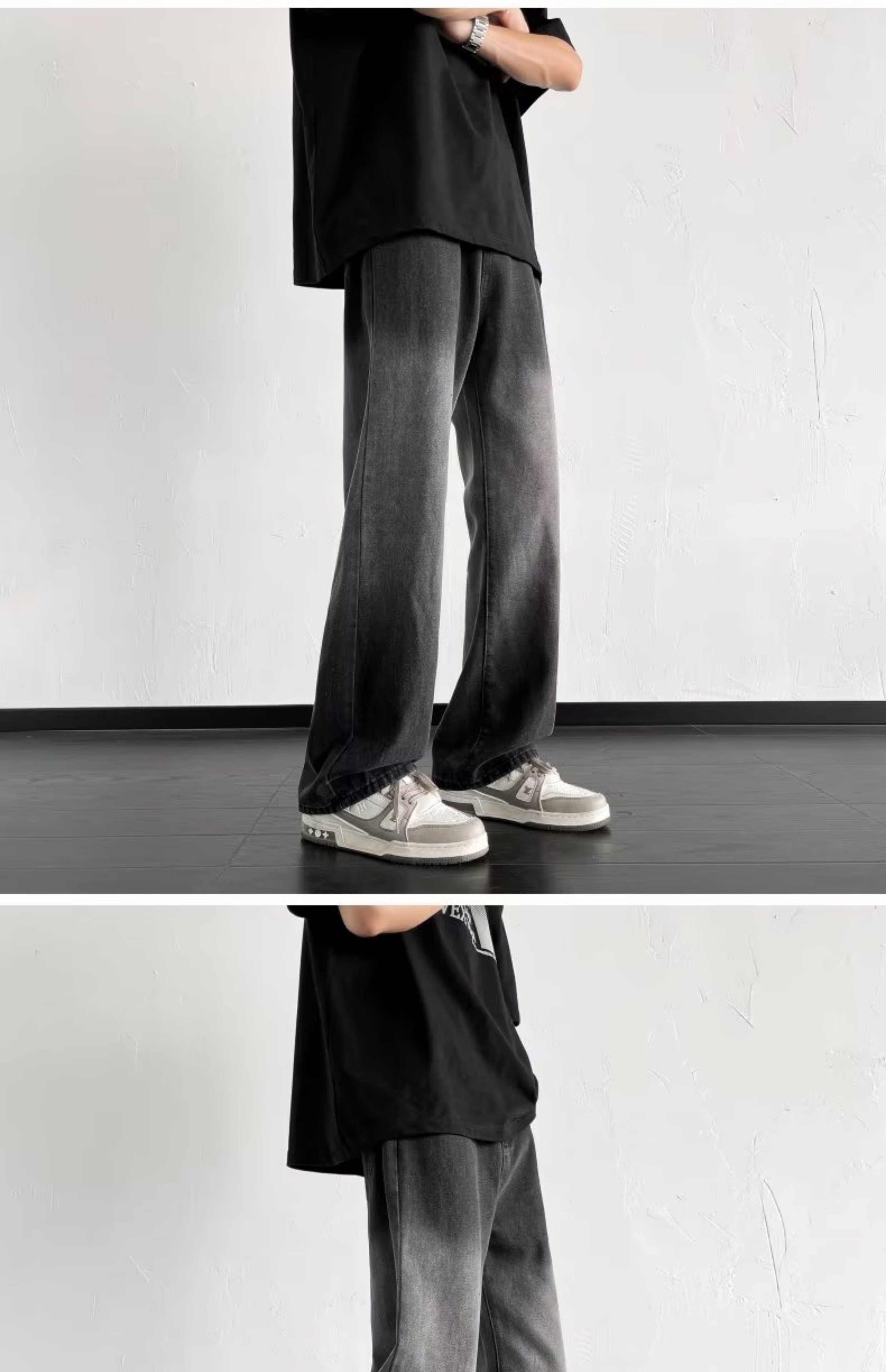 Широкие джинсы с постепенным переходом цвета оптом из Китая