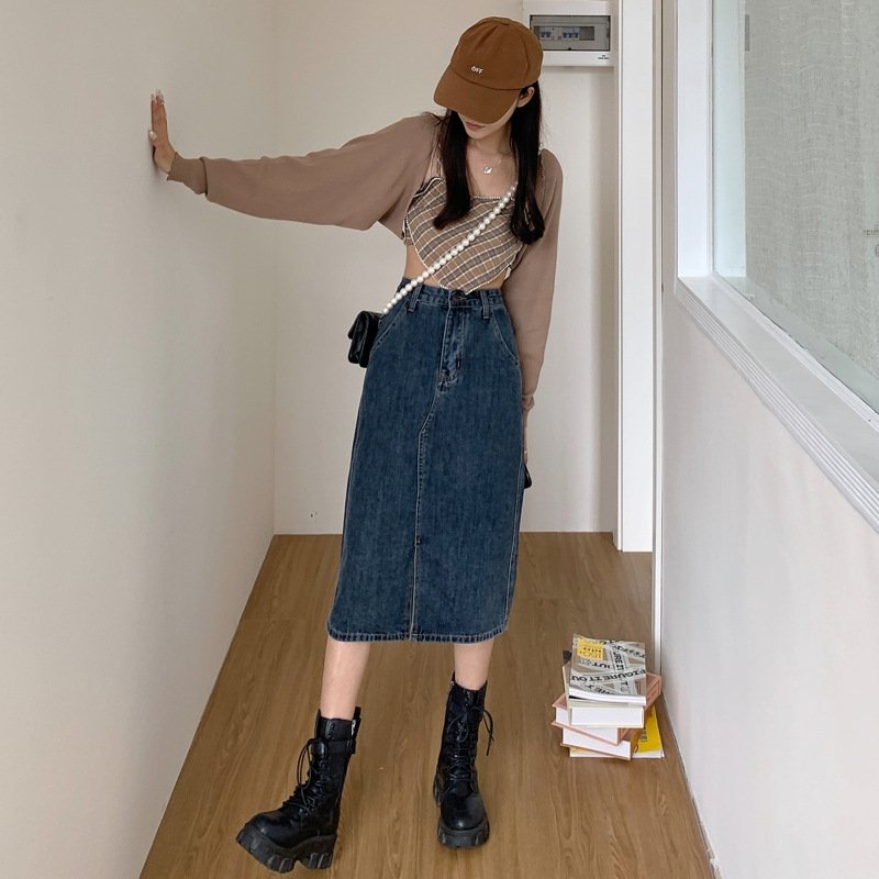 Джинсовая юбка винтажного высокого пояса оптом из Китая