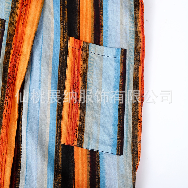 Мужская одежда восточного стиля с длинным рукавом и полосатым воротником оптом из Китая