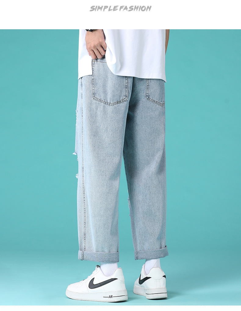 Летние мужские джинсы с разрывами и прямыми штанинами оптом из Китая