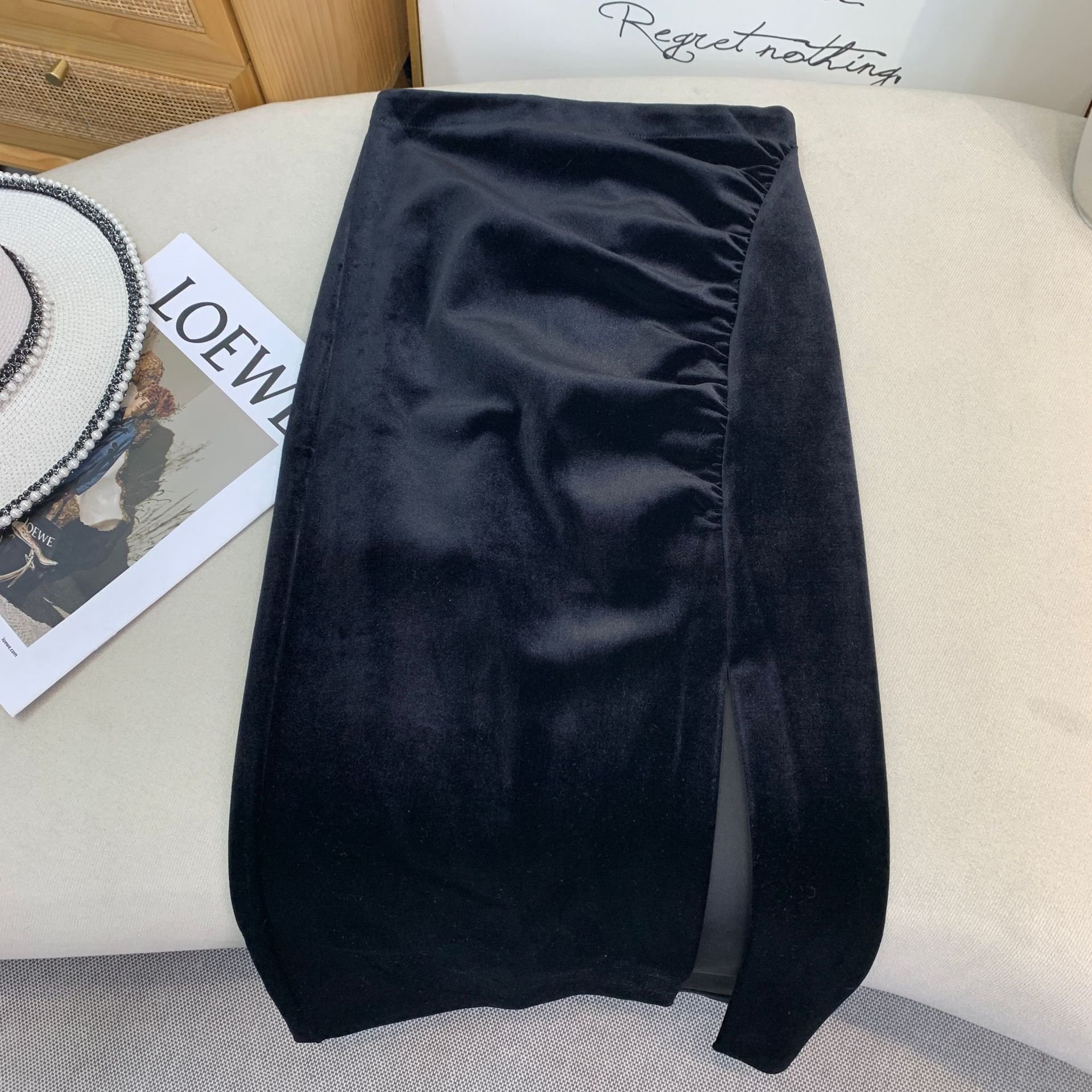 Винтажная бархатная юбка с разрезом оптом из Китая