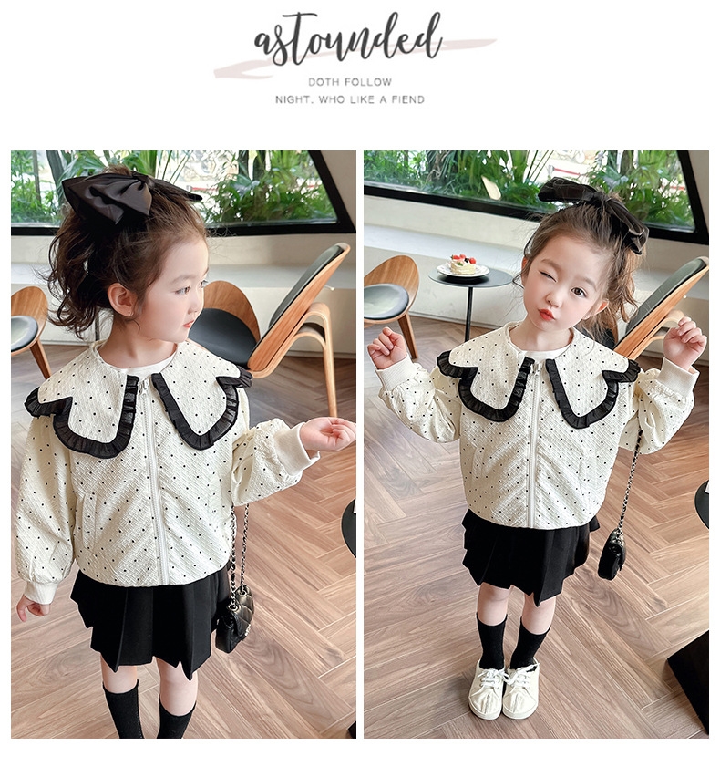 Детская куртка с воротником и узором в горошек оптом из Китая