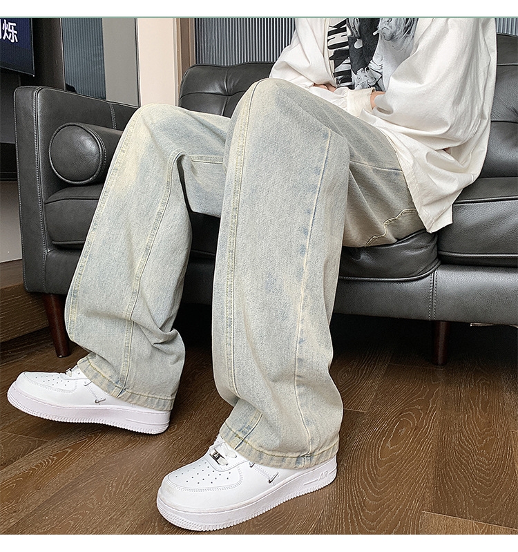 Джинсы мужские 2024 новинка весна осень тонкие американские уличные широкие прямые свободные брюки оптом из Китая