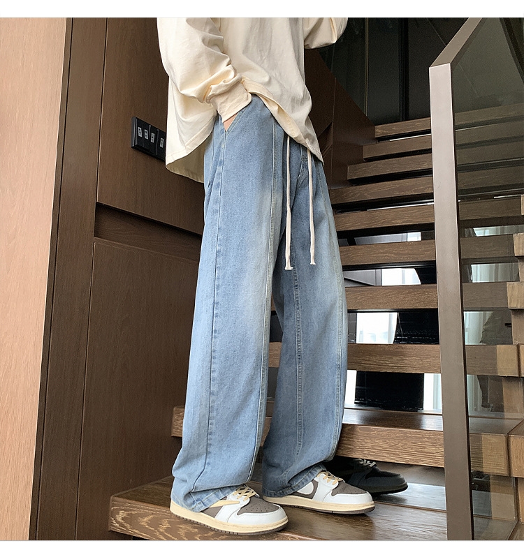 Джинсы мужские 2024 новинка весна осень тонкие американские уличные широкие прямые свободные брюки оптом из Китая