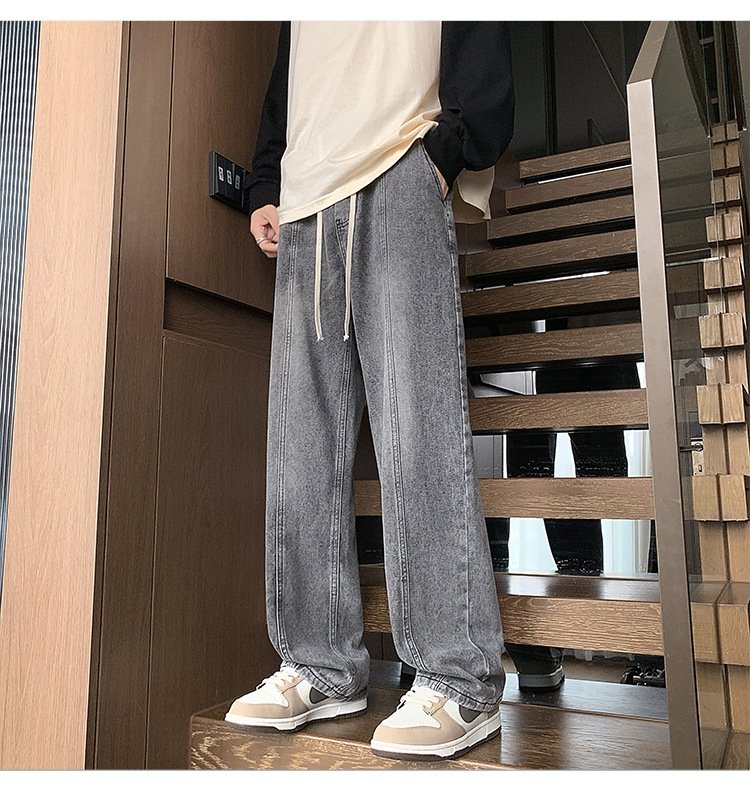 Джинсы мужские 2024 новинка весна осень тонкие американские уличные широкие прямые свободные брюки оптом из Китая