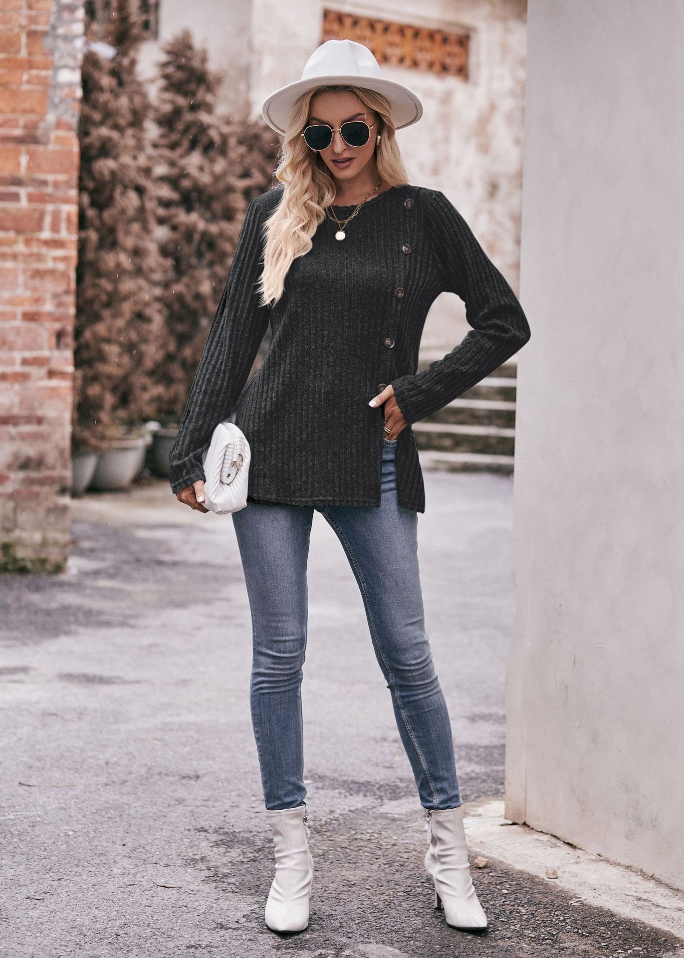 Женская футболка с круглым вырезом и пуговицами оптом из Китая