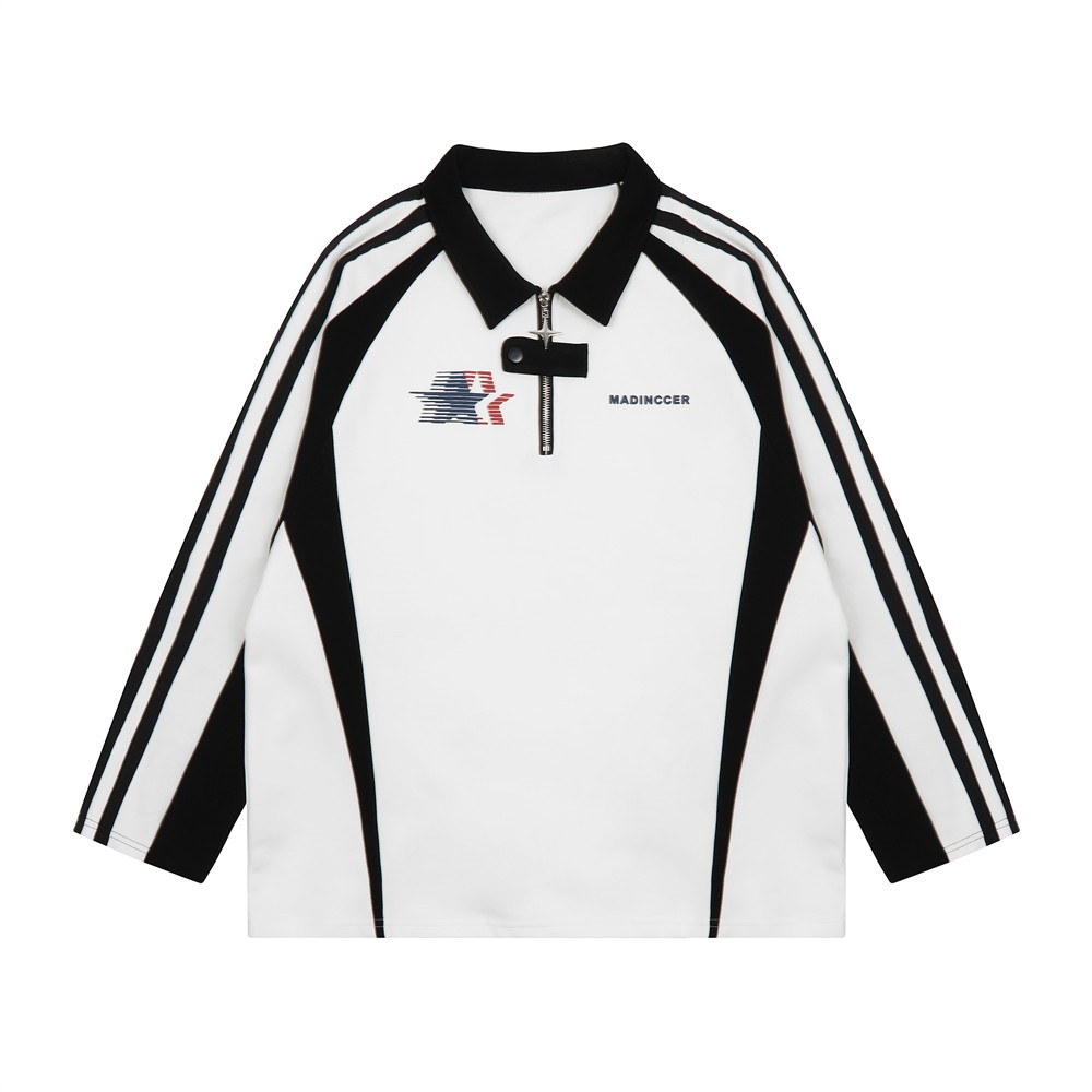 Мужская спортивная толстовка с воротником поло и контрастными вставками оптом из Китая