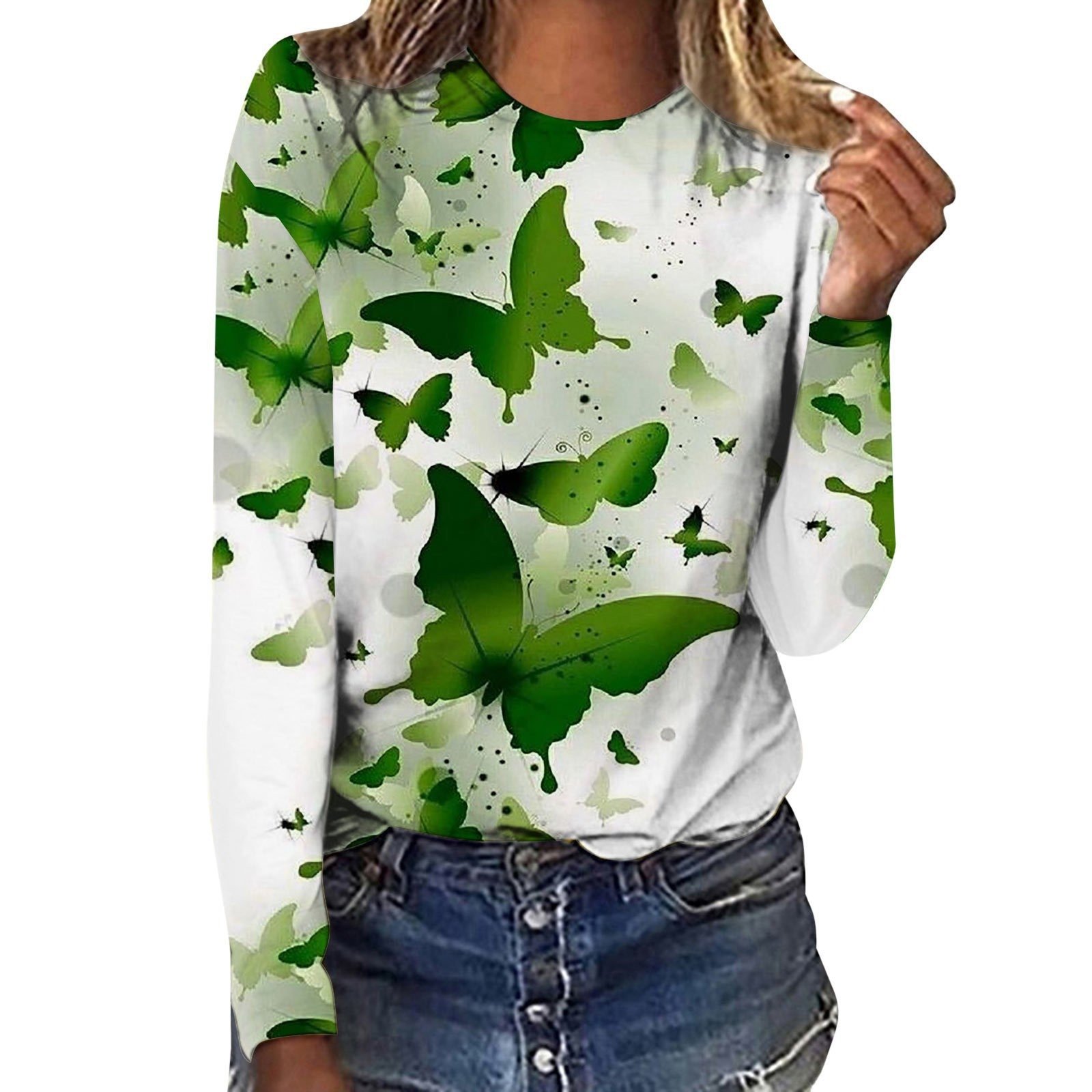 Женская футболка с длинным рукавом 3D-печать трехлистников оптом из Китая