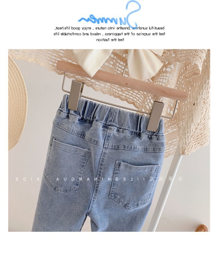 Детские джинсы с жемчугом и кружевами оптом из Китая