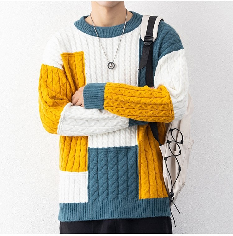 Мужской свитер с высоким воротником и свободным кроем оптом