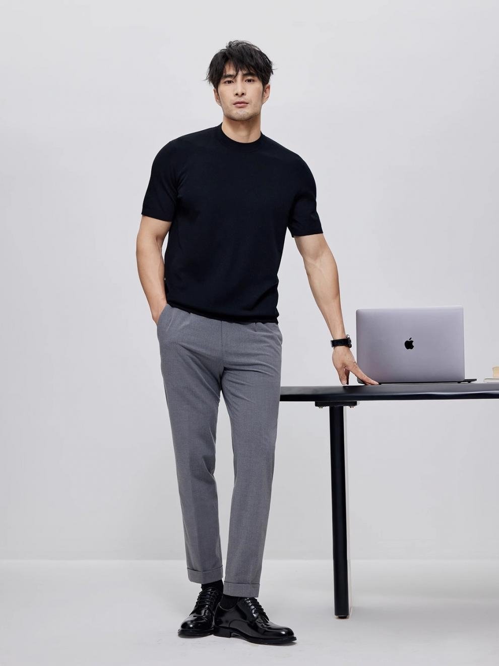 Мужская вязаная футболка с круглым воротом оптом