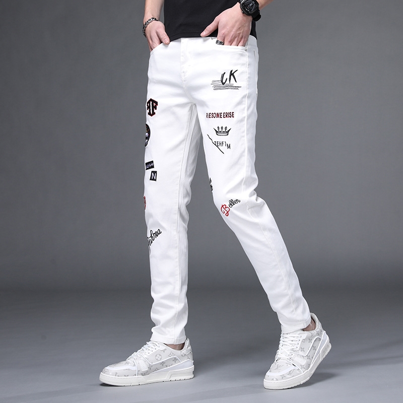 Мужские джинсы суженные белые оптом из Китая