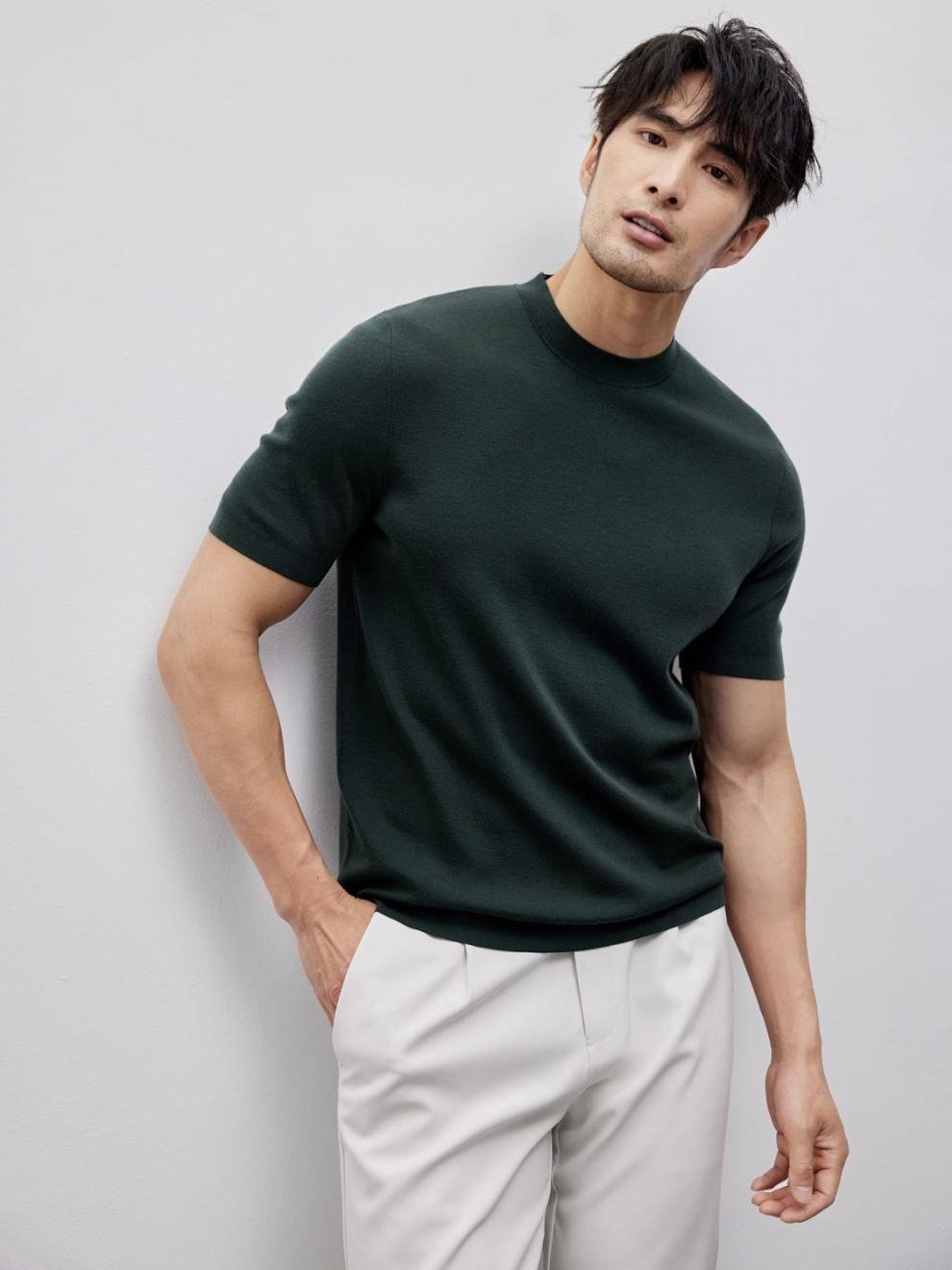 Мужская вязаная футболка с круглым воротом оптом