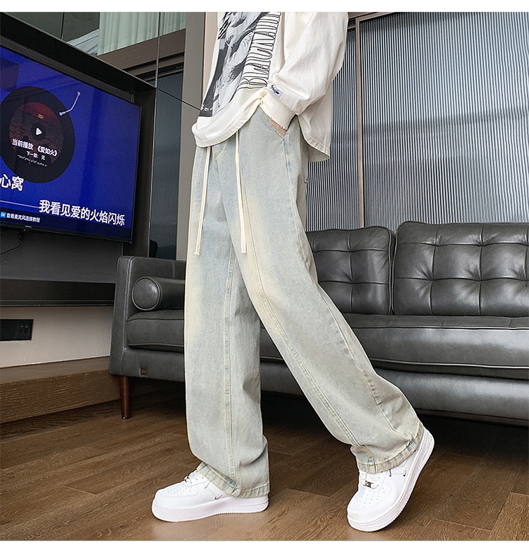 Джинсы мужские 2024 новинка весна осень тонкие американские уличные широкие прямые свободные брюки оптом из Китая