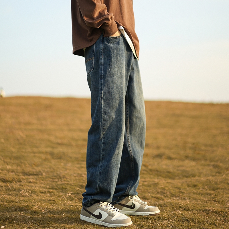 Джинсы мужские винтажные прямые длинные черного цвета оптом из Китая