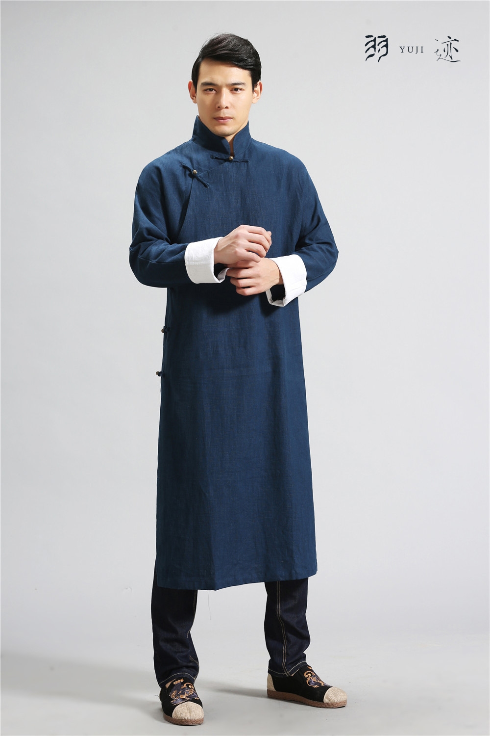 Мужская рубашка в стиле Республики с длинным воротником из льна в стиле ретро для выступлений оптом из Китая