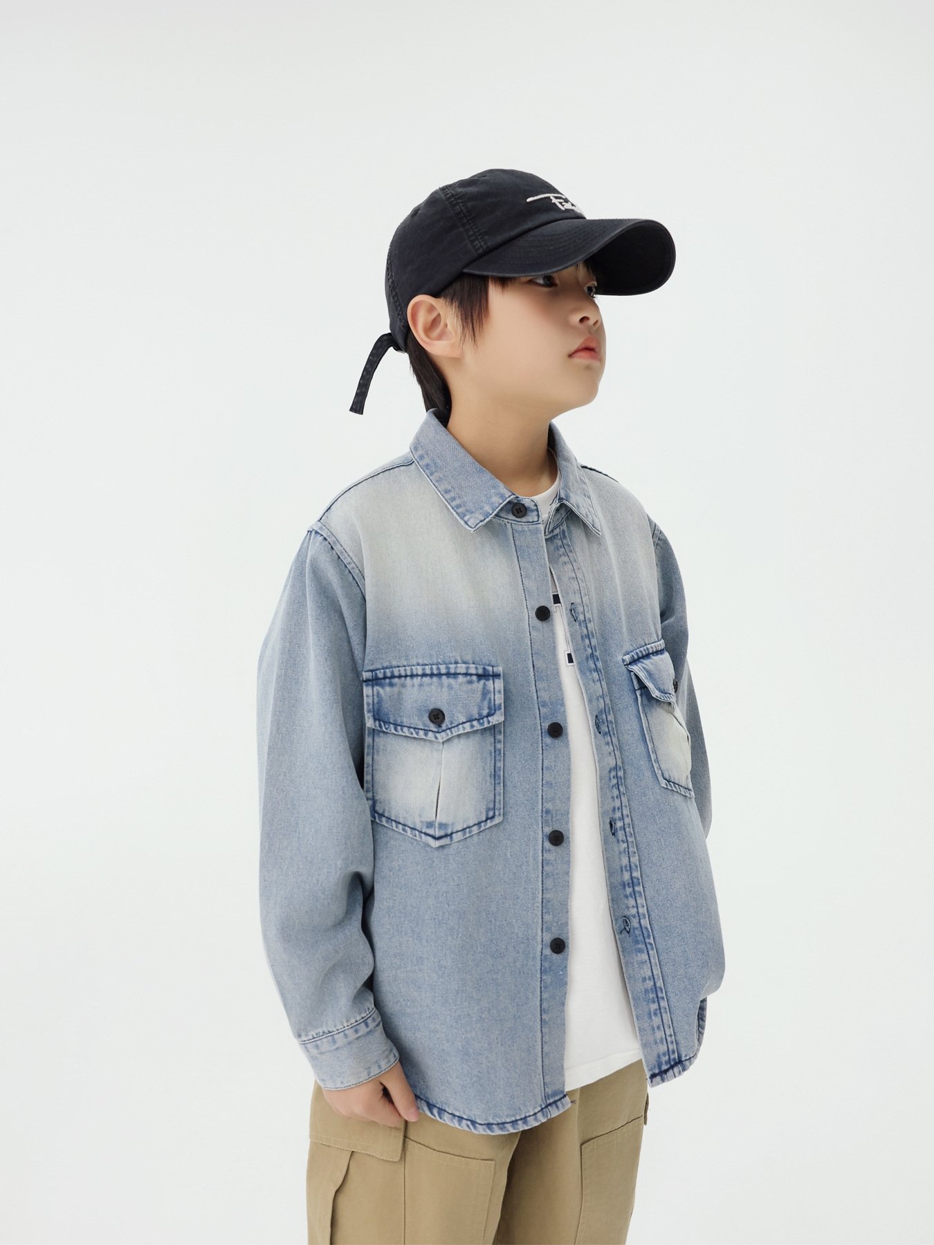 Детская джинсовая рубашка с длинным рукавом оптом из Китая