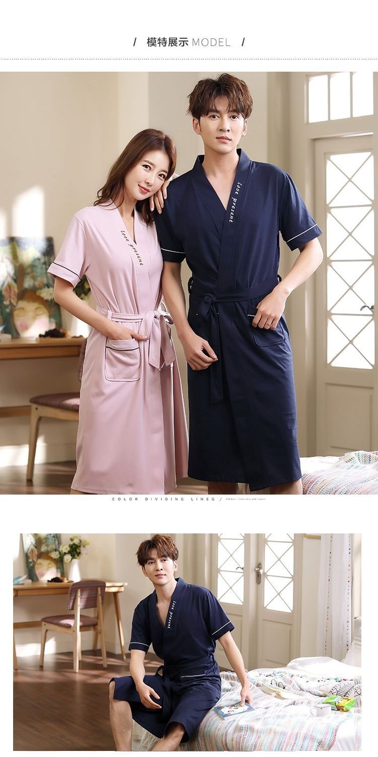 Халат для сна летний длинный сексуальный хлопковый для женщин и мужчин 100% хлопок больших размеров тонкий для пар оптом