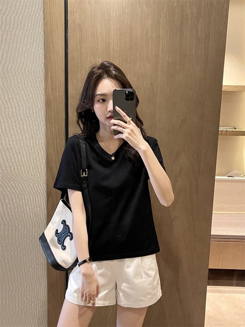 Женская футболка V-образный вырез белая 2024 лето оптом