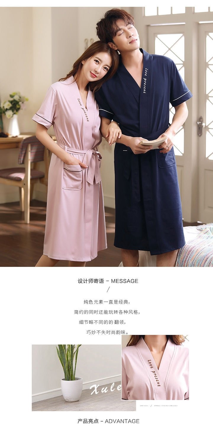 Халат для сна летний длинный сексуальный хлопковый для женщин и мужчин 100% хлопок больших размеров тонкий для пар оптом