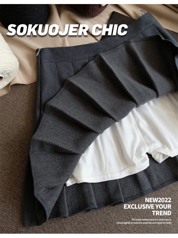 Женская юбка-плиссировка осенне-зимняя новинка из плотной шерсти с высокой посадкой, черного цвета, подчеркивающая стройность, большой размер A-силуэт оптом из Китая