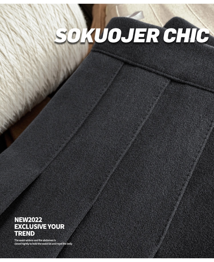 Женская юбка-плиссировка осенне-зимняя новинка из плотной шерсти с высокой посадкой, черного цвета, подчеркивающая стройность, большой размер A-силуэт оптом из Китая