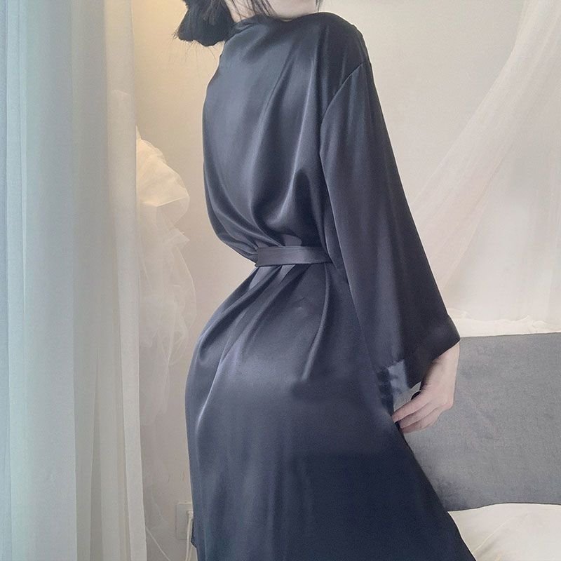 Халат для сна плюс-сайз лето 2023 в стиле бойфренд с длинным рукавом, однотонный, длинный, свободный крой, для отелей, до 200 фунтов оптом