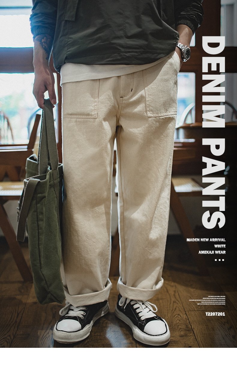 Мужские джинсы Маден ретро белого цвета оптом из Китая