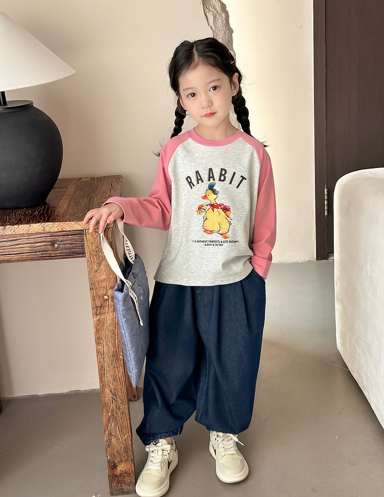 Джинсы для девочек 2024 весна новые широкие брюки для детей оптом из Китая