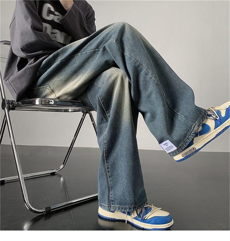 Мужские джинсы в стиле ретро с широкими брючинами 2024 весна-осень оптом из Китая