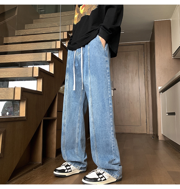 Джинсы мужские 2024 новинка весна осень тонкие американские уличные широкие прямые свободные брюки оптом из Китая