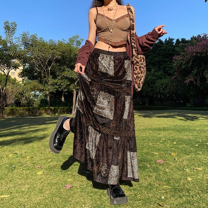 Винтажная юбка с принтом и плиссировкой оптом из Китая