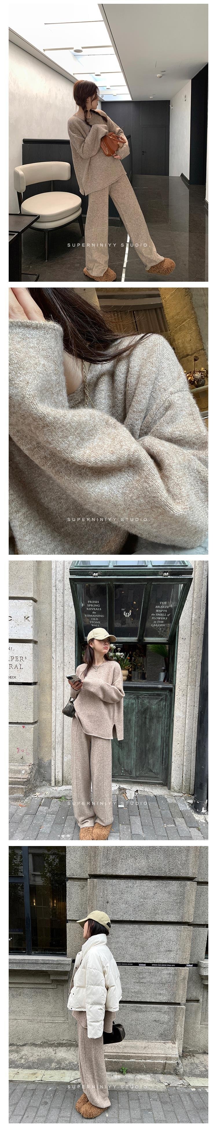 Набор из мягкого шерстяного свитера и широких брюк оптом из Китая