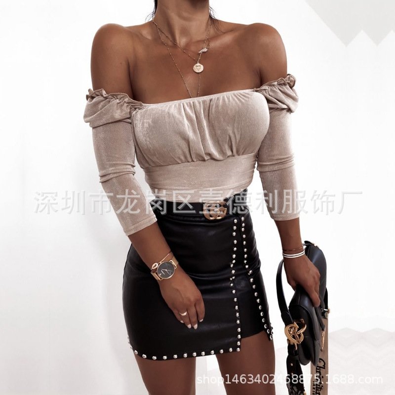 Женская кожаная юбка с разрезом и бисером оптом из Китая