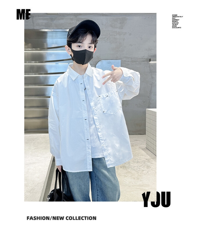 Мальчик рубашка 2024 новая весна корейская детская рубашка куртка мальчик досуг длинный рукав весенняя мода детская одежда оптом из Китая