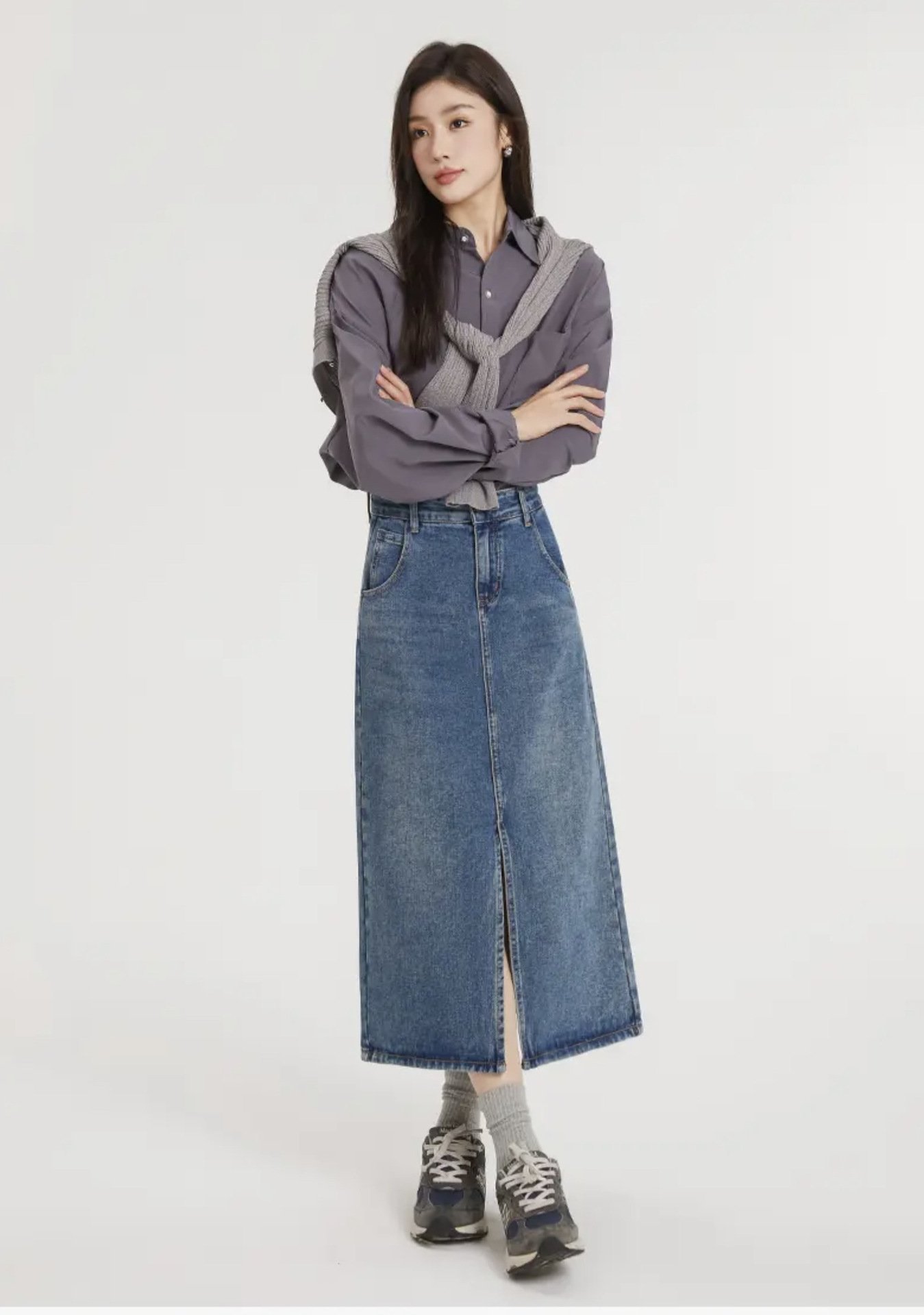 Джинсовая юбка с высокой талией и разрезом в стиле ретро оптом из Китая