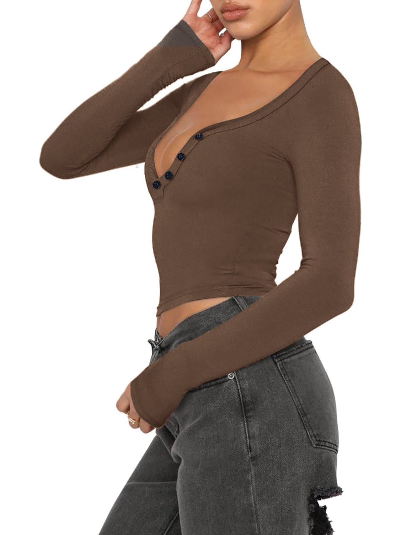 Женская блузка с длинным рукавом и V-образным вырезом оптом