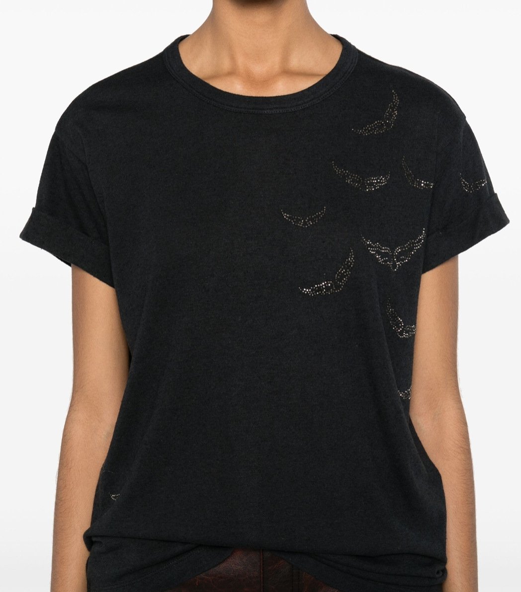 Футболка с крыльями и стразами оптом