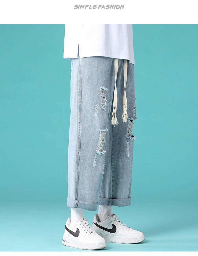 Летние мужские джинсы с разрывами и прямыми штанинами оптом из Китая