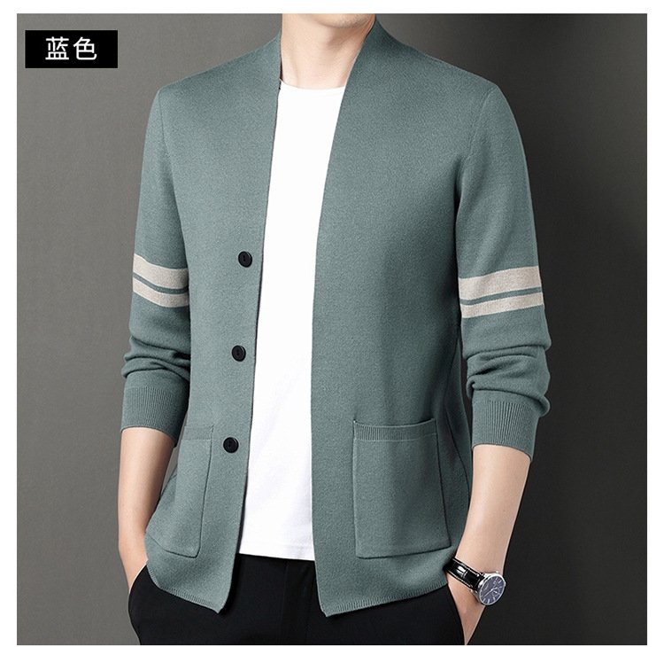 Мужская тонкая кардиган-жакет в полоску оптом