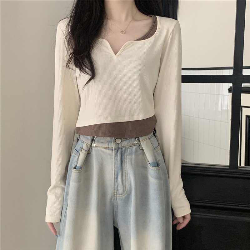 Женская футболка с длинным рукавом в ретро стиле оптом из Китая