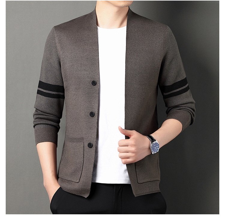 Мужская тонкая кардиган-жакет в полоску оптом
