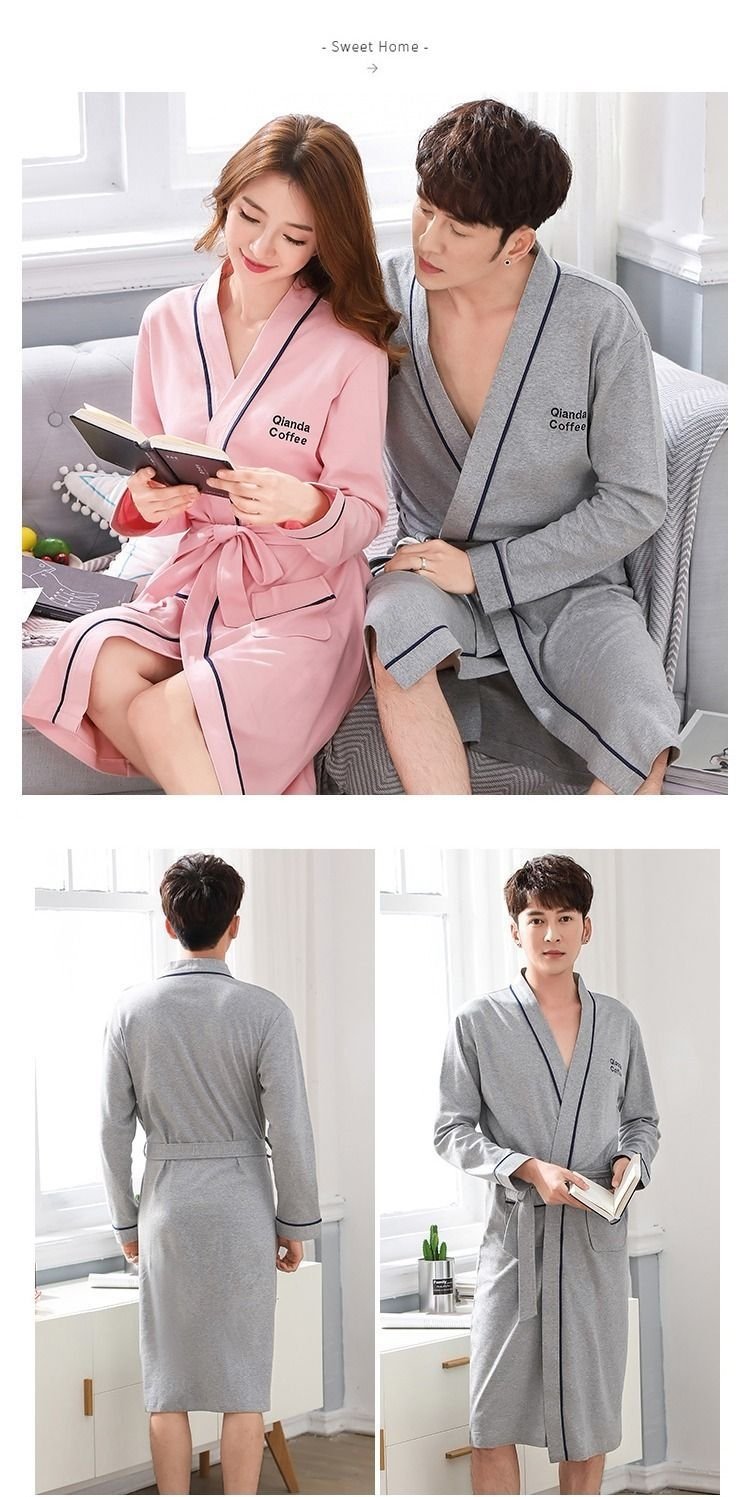 Халат для сна летний длинный сексуальный хлопковый для женщин и мужчин 100% хлопок больших размеров тонкий для пар оптом